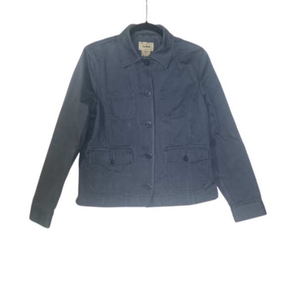 L.L. Bean Cornflower Blue Military Jacket Twill Size Medium Utility Pockets - Picture 1 of 9